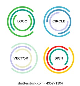 Isolated abstract round shape vector logo set. Outlined circular colorful geometric logotype collection.