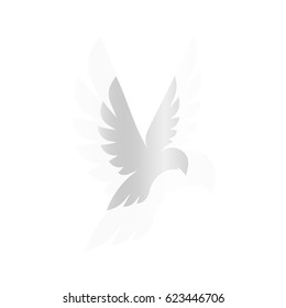 Isolated abstract silver color birds silhouettes logo on white background, wings and feathers elements logotype set vector illustration.