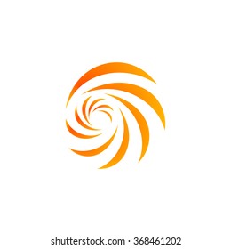  Isolated abstract spinning vector logo. Natural disasters weather forecast symbol. Hypnotic spiral logotype. Yellow tornado, hurricane, vortex, swirl, tsunami illustration. Sunny sign. 