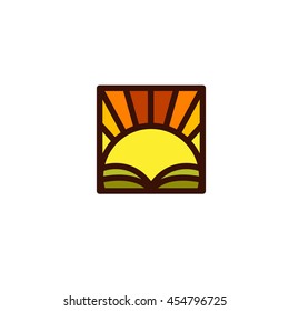 Isolated abstract sunrise or sunset view vector logo. Unusual sun illustration. Hot sunny weather forecast logotype. Sunbeams icon. Spring and summer element.