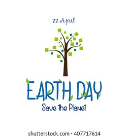Isolated abstract tree on a white background with text and leaves