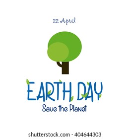 Isolated abstract tree and text on a white background for earth day celebrations