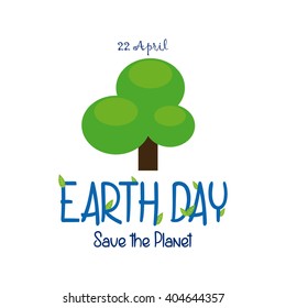 Isolated abstract tree and text on a white background for earth day celebrations