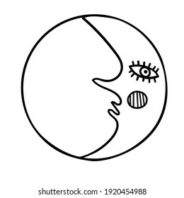 Abstrakte, schwarz-weiße Vektorgrafik einzeln mit buntem Talisman-Mond. Das Design eignet sich perfekt für die Färbung von Büchern, Aufklebern, Kleidung, stationären und Dekorationen