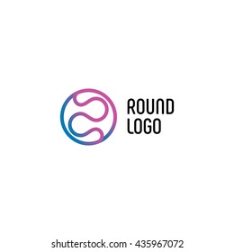 Isolated abstract vector circular logo. Round shape contoured purple and blue color logotype.