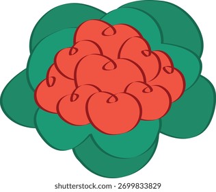 Isolado vetor abstrato flor ilustração desenho animado estilo floração vermelho coral vibrante e camadas verde folhas primavera verão natureza decoração elemento gráfico