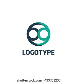 Isolated abstract vector logo. Blue color circular logotype. Infinity sign inside of circle.