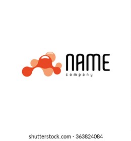 Isolated abstract vector molecular logo. Medical logotype. Chemical symbol. Atomic connection. Microbiology sign. Scientific icon. Paint illustration. Virus image. 