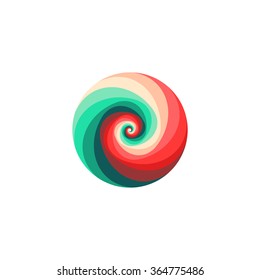 Isolated abstract vector spiral pink logo and turquoise spinning tornado. Swirl image. Caramel candy.Loading sign. Photo lens. Hypnotising logotype. Tsunami illustration. Seashell icon.Wave.