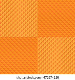 Isolated abstract waffel seamless texture. Orange color rhombus and triangles background. Geometric pattern. Relief structure backdrop. Decorative tile element. Vector illustration.