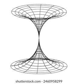 Isolated abstract wireframe model, cyberpunk retro futuristic shape in y2k style. Editable stroke. Vector illustration on transparent background.	