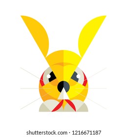 Isolated abstract yellow rabbit in a shawl