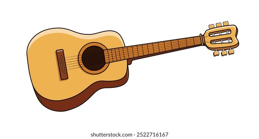 Ilustración de guitarra acústica aislada sobre fondo blanco. Ilustración vectorial.