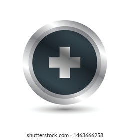 isolated add plus vector on mettalic frame. modern 3d icon button. 