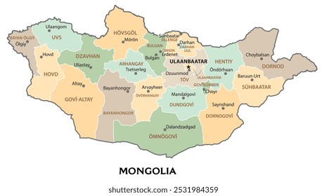 Isolated administrative divisions map of Mongolia
