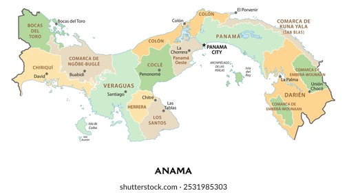 Isolated administrative divisions map of Panama