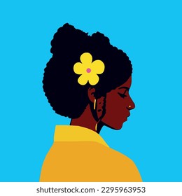 Isolated African american woman face. Young attractive modern girl profile sign logo. Vector Illustration