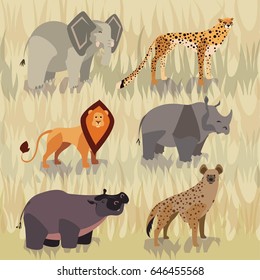 Isolated African animals set. Graphic illustration,  flat simple style vector collection.