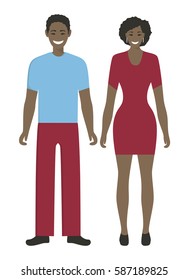Isolated african couple on white background. Woman and man in traditional costumes in modern style.