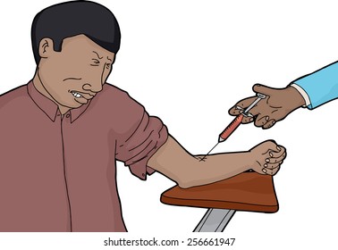 Isolated African man at table taking a blood test