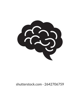 Isolated against a clean white background, this image showcases a solid black human brain icon. Its distinct lobes are clearly defined, conveying intelligence. (165 characters)