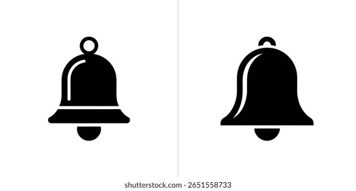 Isolated against a plain white backdrop are two distinct black silhouette bell icons, each representing a notification or alert symbol, easily scalable for various media.