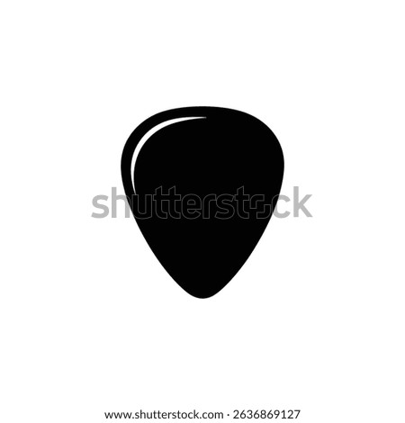 Isolated against a stark white backdrop, a stylized guitar pick is rendered in solid black, serving as a graphic music accessory icon, vector illustration.