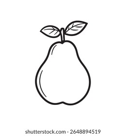 Isolated against a transparent backdrop, a neatly outlined pear presents a clean, minimalist style accentuated by two verdant leaves. The sleek design captures organic simplicity.