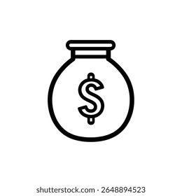Isolated against a white background, a money bag is portrayed in a minimalist style, distinguished by clean lines and a prominent dollar sign at its center, transparent background.