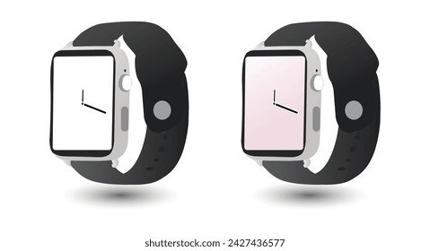 Isolated against a white background, a set of realistic 3D smart watches in various positions. Illustration in vector format