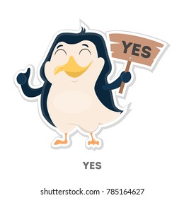 Isolated agreed cartoon penguin on white background.