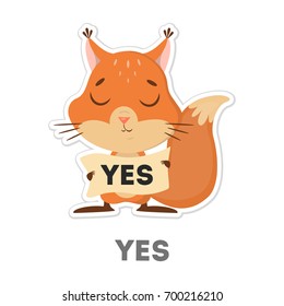 Isolated agreeing squirrel on white background. Funny cartoon emoji.