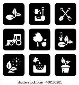 isolated agriculture black icon set for farming industry