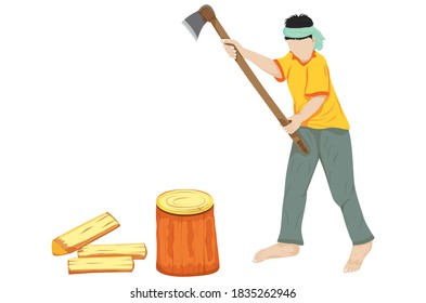 isolated agriculturist  cutting firewood vector design