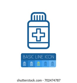 Isolated Aid Outline. Bottle Vector Element Can Be Used For Pill, Pellet, Plus Design Concept.