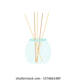 Isolated air home aroma. Aromatherapy objects: aroma diffuser with reed sticks. Spa and beauty cozy home theme. Vector Illustration