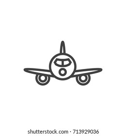 Isolated Aircraft Outline Symbol On Clean Background. Vector Airplane Element In Trendy Style.