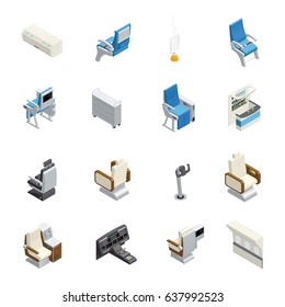 Isolated Airplane Interior Isometric Icon Set With Elements Seats And Equipment On The Board Vector Illustration