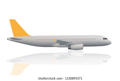 Isolated airplane with two engines in gray color with yellow tail (plane, aeroplane) in vector file-ready to use