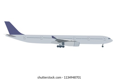 Isolated airplane with two engines in gray color with purple tail (plane,areoplane) in vector file-ready to use