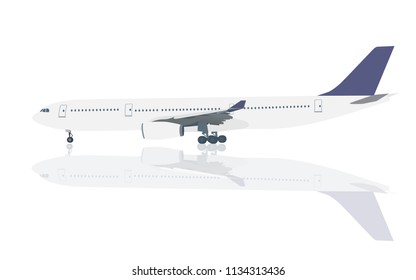 Isolated airplane with two engines in white color with blue tail (plane,areoplane) in vector file-ready to use