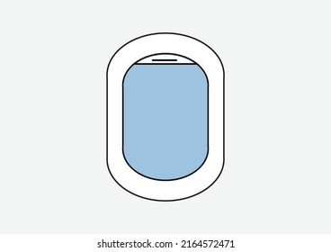 Isolated airplane window with blue sky from customer seat view