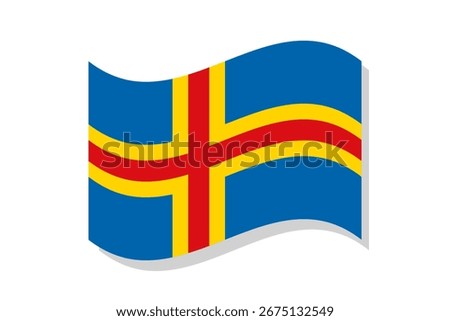 Isolated Aland flag design. Aland wavy flag digital vector 3d illustration. Fluttering flag. Grey shadow, white background.