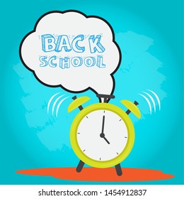 Isolated alarm clock with a bubble chat. Back to school poster - Vector