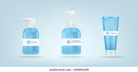 Isolated alcohol gel and spray on background. Pandemic covid-19 virus and protection coronavirus concept. Vector illustration design.
