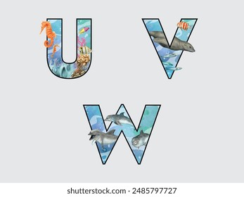 isolated alphabet watercolor sea life