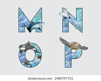 isolated alphabet watercolor sea life