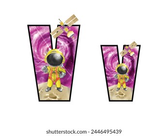 isolated alphabeth with cute space boy illustration