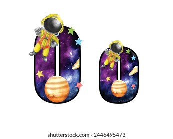 isolated alphabeth with cute space boy illustration