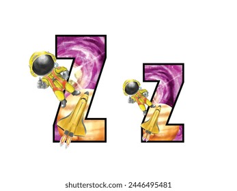 isolated alphabeth with cute space boy illustration
